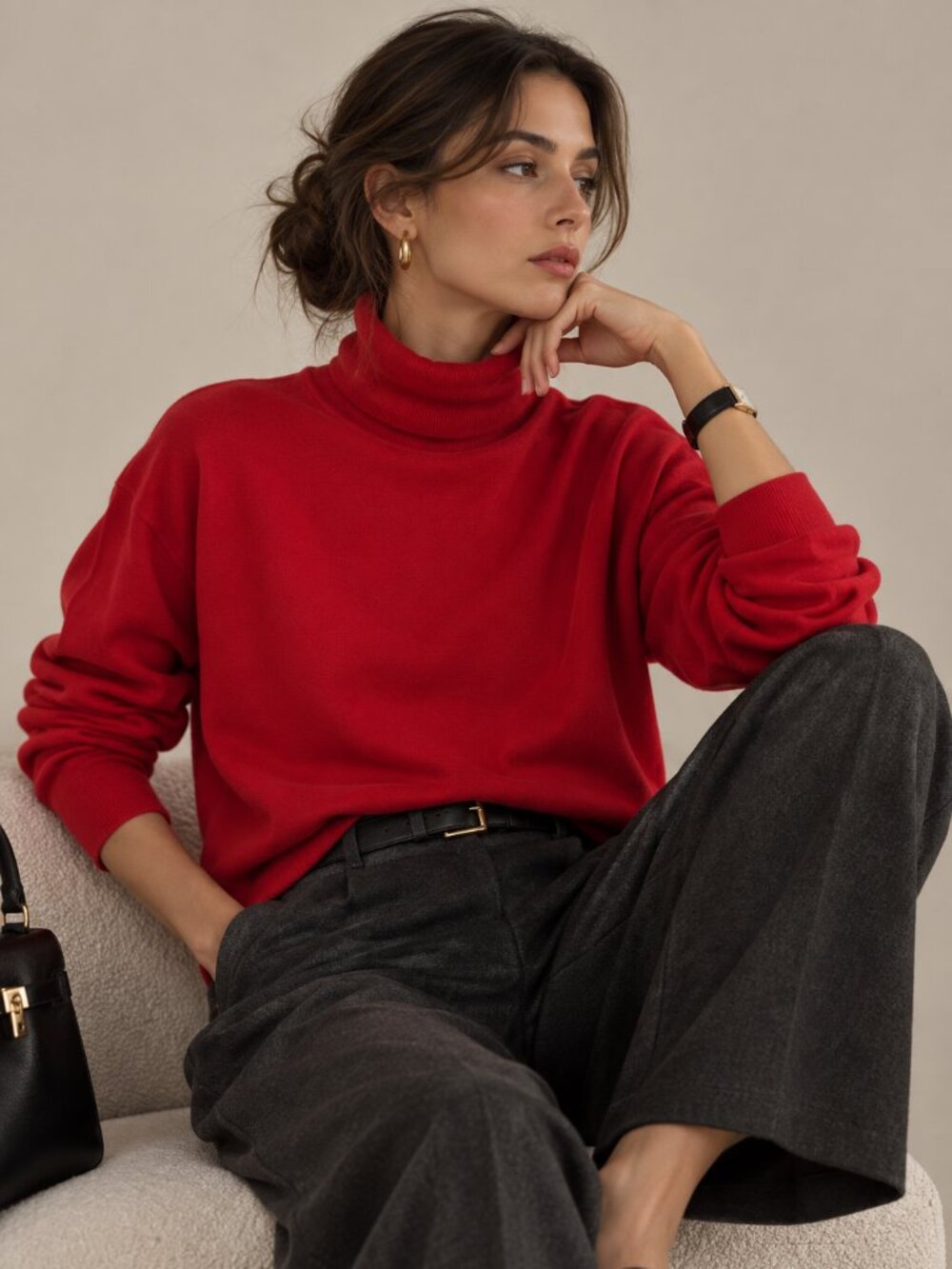 CASUAL CONNECTIONS | Red Long Sleeve Turtleneck Top – Women’s Medium